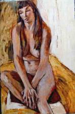 Brunette seated on Brown