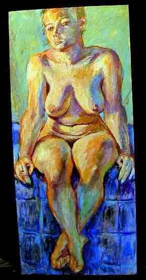 Nude on Blue Wall