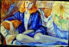 Red Head in Blue Dressing Gown