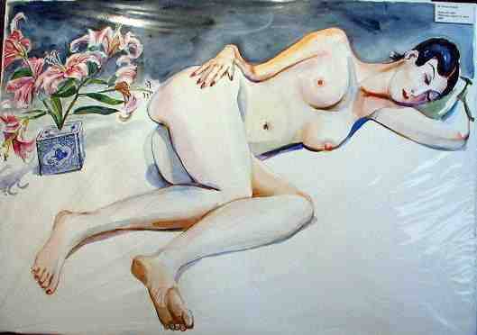 Chinese Nude with Lilies