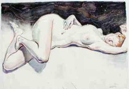 Reclining Red Head with Dark Sleeper